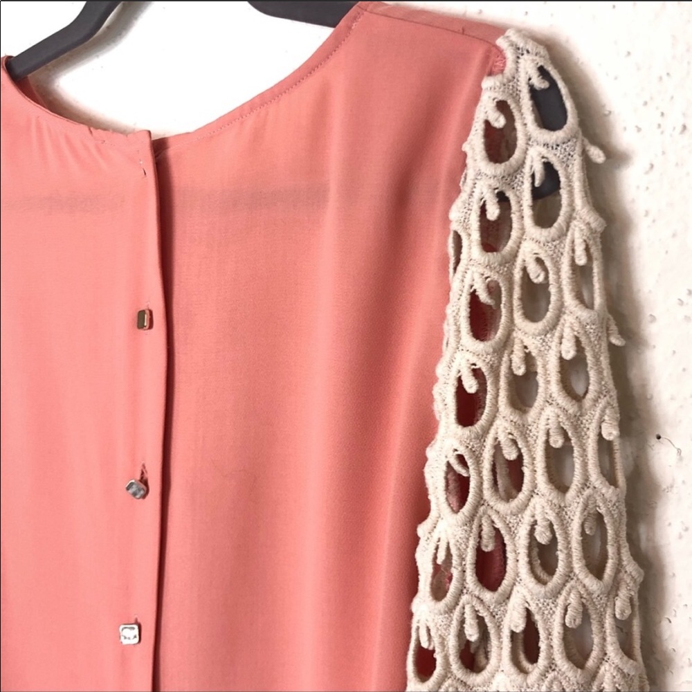 Ezra | Boho Peach Blouse Crochet Long Sleeve Large